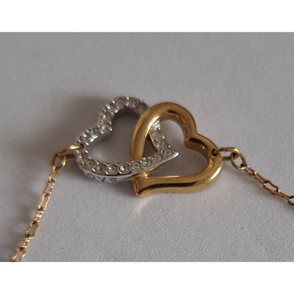 EUC Swarovski Double Heart Bi-color Love Bracelet w/ Crystals - Picture 3 of 9